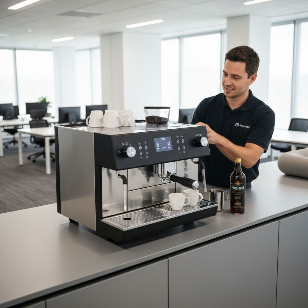 Chris installing a coffee machine in a Victorian workplace